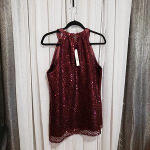 Tahari red sequin sleeveless blouse size Large